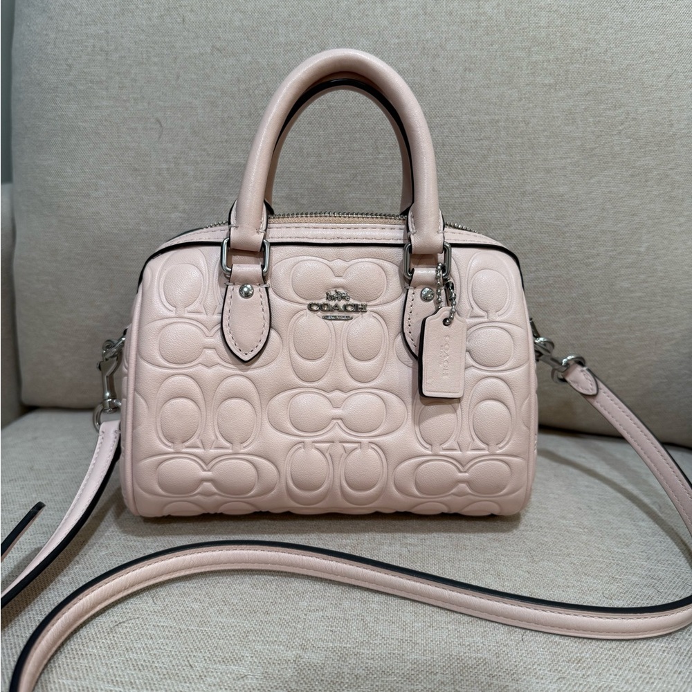 Coach mini Rowan Light Pink Embossed Satchel